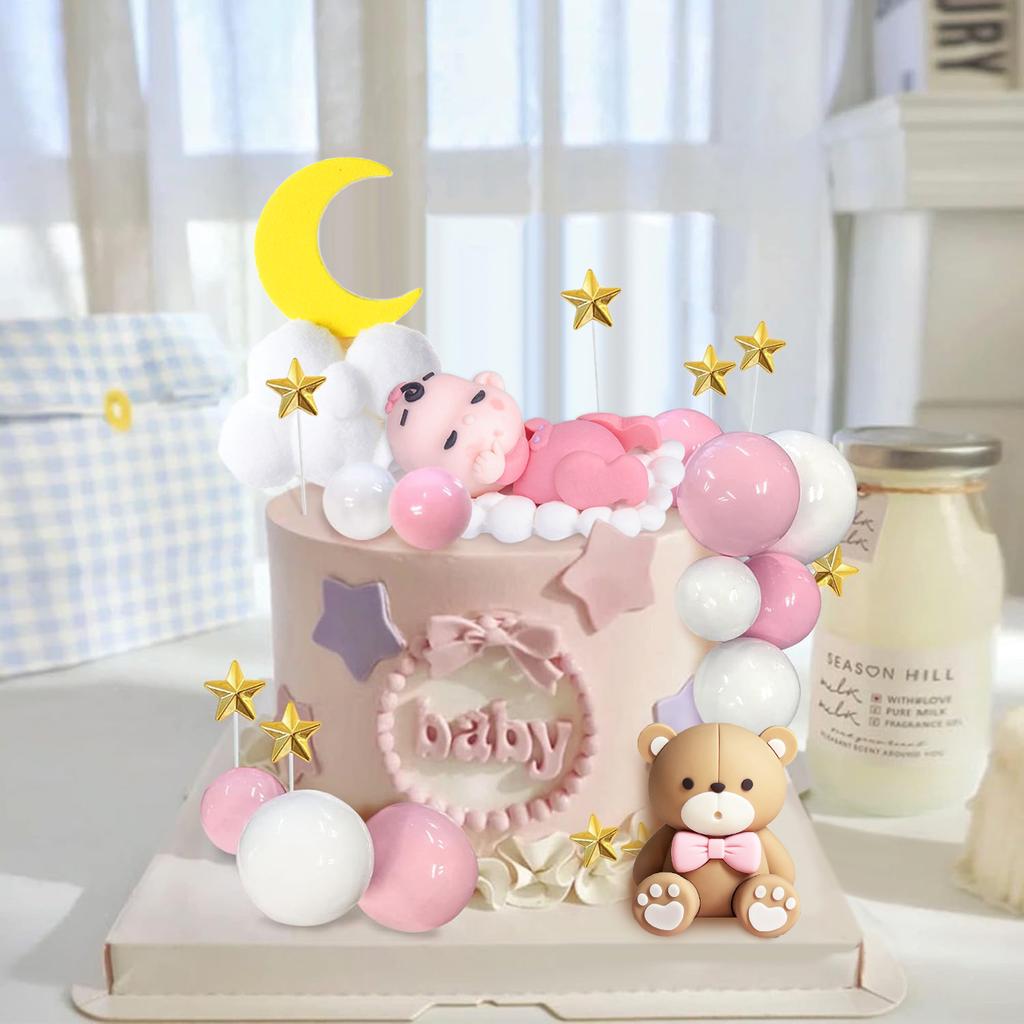 Medvědí Dětské Toppery na Dort s Hvězdami Mraky Balónkové Toppery na Dort pro Chlapce Dívku Baby Shower Narozeninová Oslava Vítejte Miminko Party Dekorace