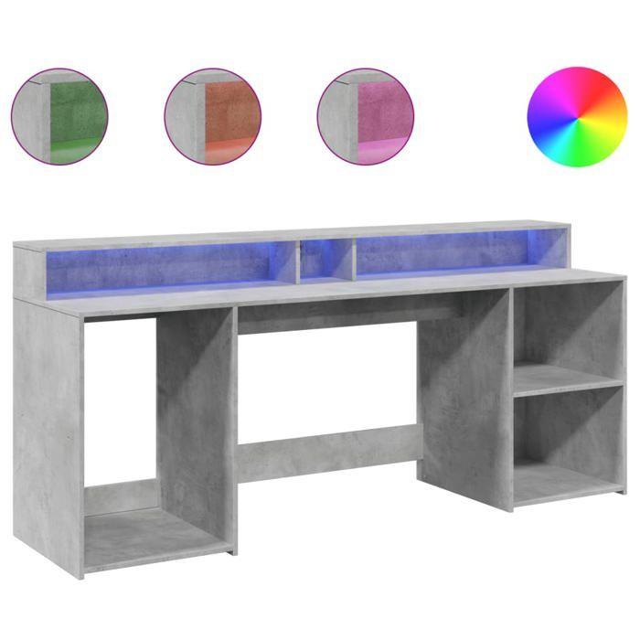 VidaXL Bureau et lumières LED gris béton 200x55x91cm bois d'ingénierie, bureau d'écriture, bureau d'ordinateur, bureau à 3309441