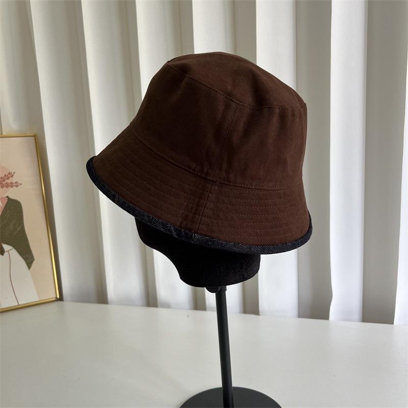 Autumn and winter new double-sided can wear solid color denim bucket hat women's casual fashion versatile sunscreen sunshade basin hat