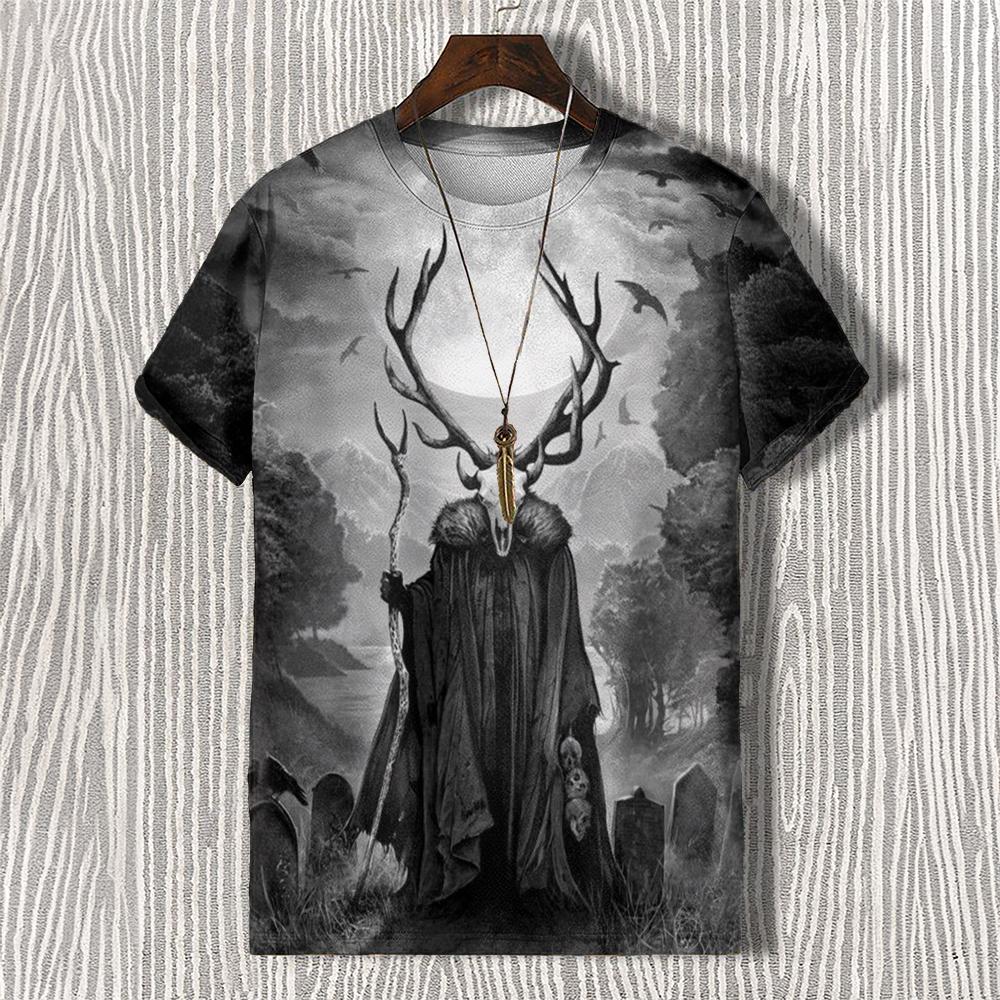 Tarot Teufel T-Shirt Für Herren Hip Hop Muster Kurzarm T-Shirts Tops Sommer Lässig Herrenbekleidung Retro Schwarz Übergroßes T-Shirt