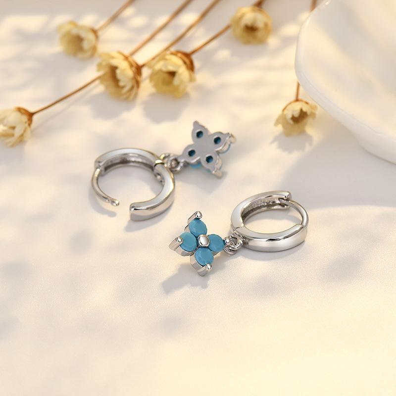 Vierblättriges Kleeblatt Geometrisch Floral Diamant Ohrringe Temperament Ohrbügel Mehrfarbiger Zirkon Ohrschmuck