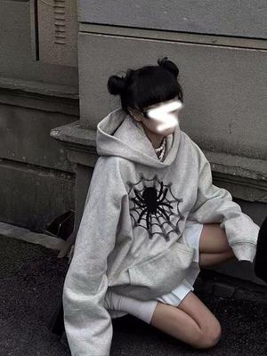 Amerikansk Retro High Street Spindelvev Hettegenser - Unisex Oversized Jakke for Vår/Høst Trend