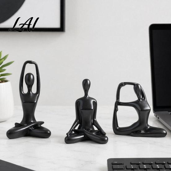 Moderne Wohnkultur 3-teiliges Abstraktes Yoga-Figuren-Skulpturen-Set Hohlkörper-Tänzerin in Glänzendem Gold Mattem Silber Schwarz Zeitgenössische Innenraum-Akzente