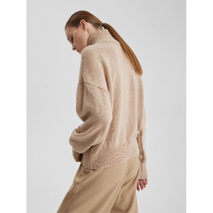 Knitted Lady'S Sweater Stand Collar Drop Shoulder Sleeves Loose Oversized Zippers Fluffy Pullover Autumn Casual Jumper