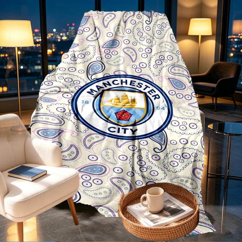 Manchester City FC Print Blanket - Soft & Comfortable, for Bedroom, Travel, Sofa, Home Decoration - Birthday Christmas Gift for Friend