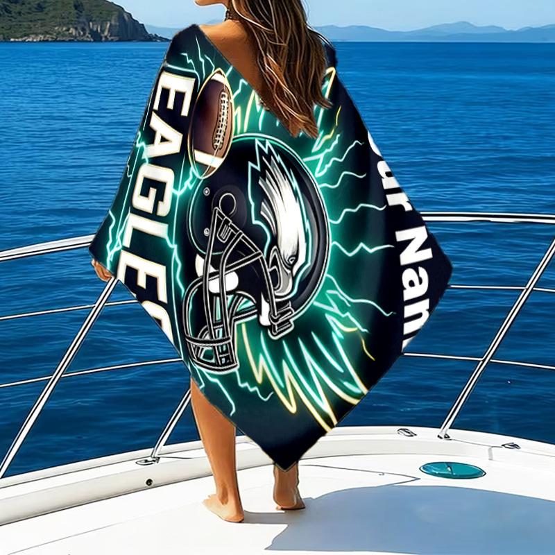1pc Fashion Cool Eagle Logo2 Beach Towel with Custom Name, Beach/Swimming/Bath/Picnic/Camping Towel, Suitable for Seaside Beaches