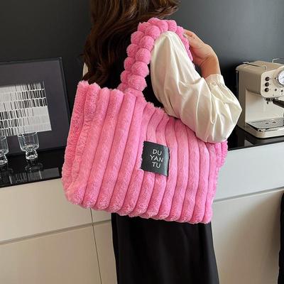 Damen Plüsch-Tragetasche mit großem Fassungsvermögen - Wintermode Schulter-Reisehandtasche