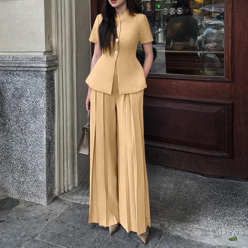

ZANZEA Women Short Sleeve Blouse and Wide Leg Pants Casual Two Piece Suit Set 5XL хаки