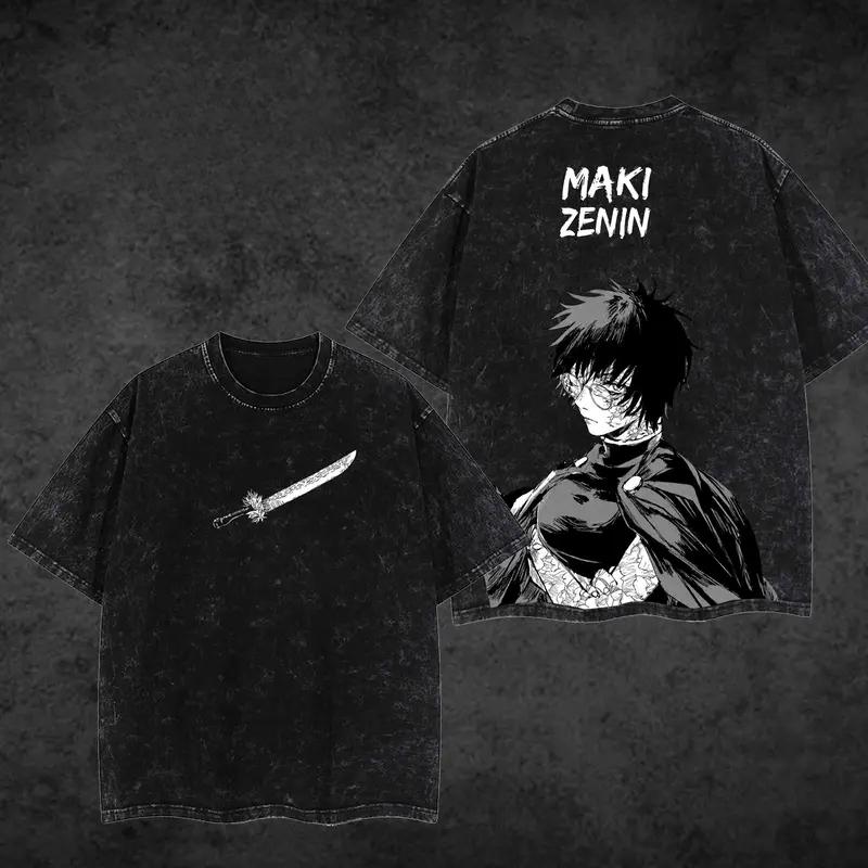 

Zenin Maki Print T-shirt Anime Jujutsu Kaisen Clothing Men Women Cotton Tshirts Retro Washed T Shirt Harajuku Casual Loose Tops S чёрный
