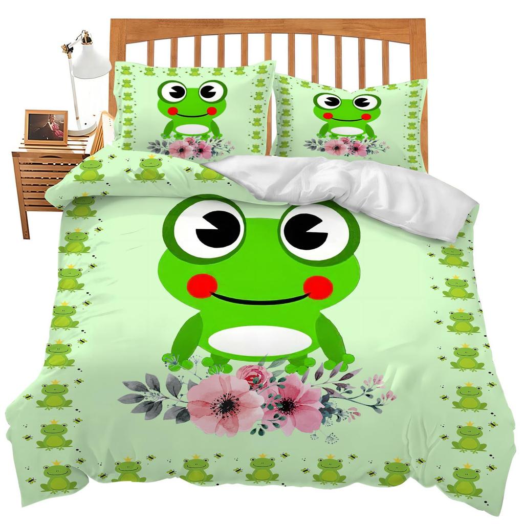 Red Cartoon Mushroom Three-Piece Quilt Cover Digital Printing Bedding Set Bed Cover