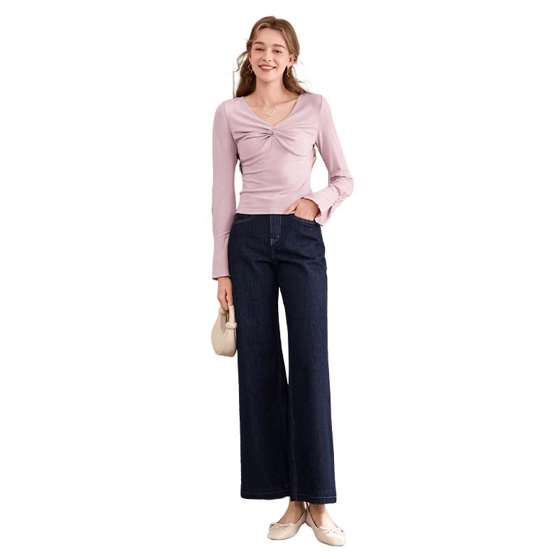 Xiangying Women s Retro Blue Straight-Leg Denim Jeans S