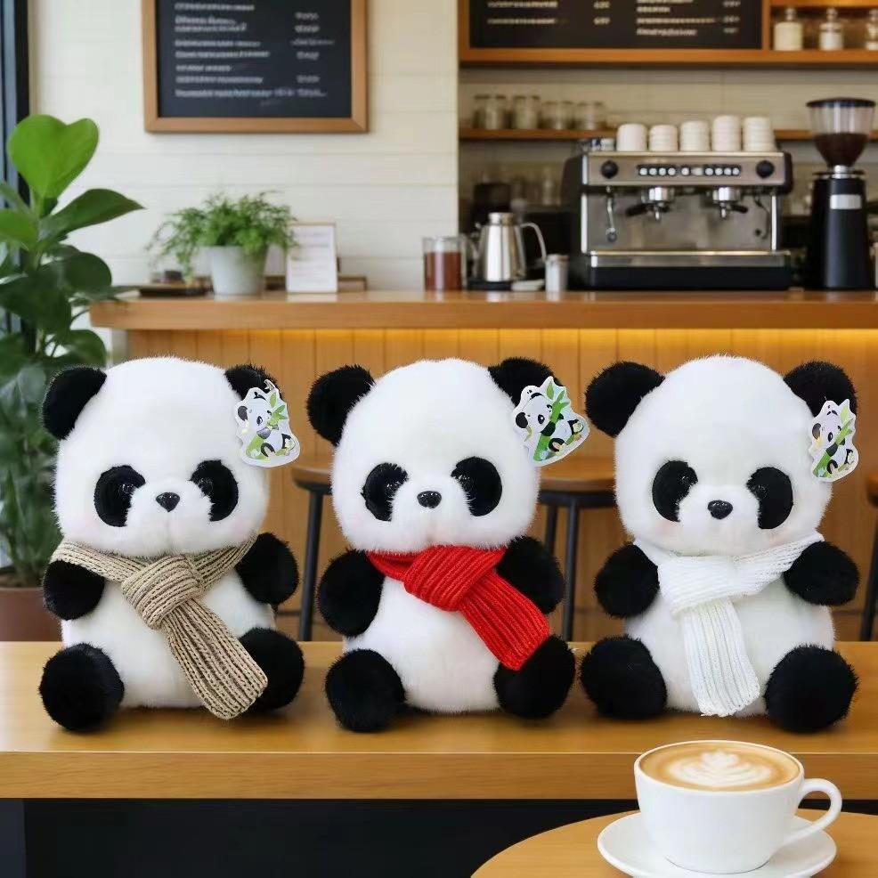 Panda Plush Doll With Scarf And Sweater Decoration For Kids And Collectors