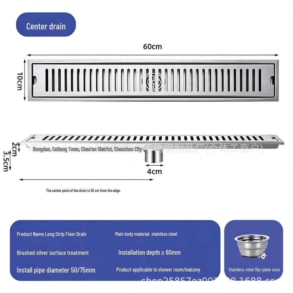 304 Stainless Steel Anti-odor Rectangular Floor Drain for Bathroom and Shower