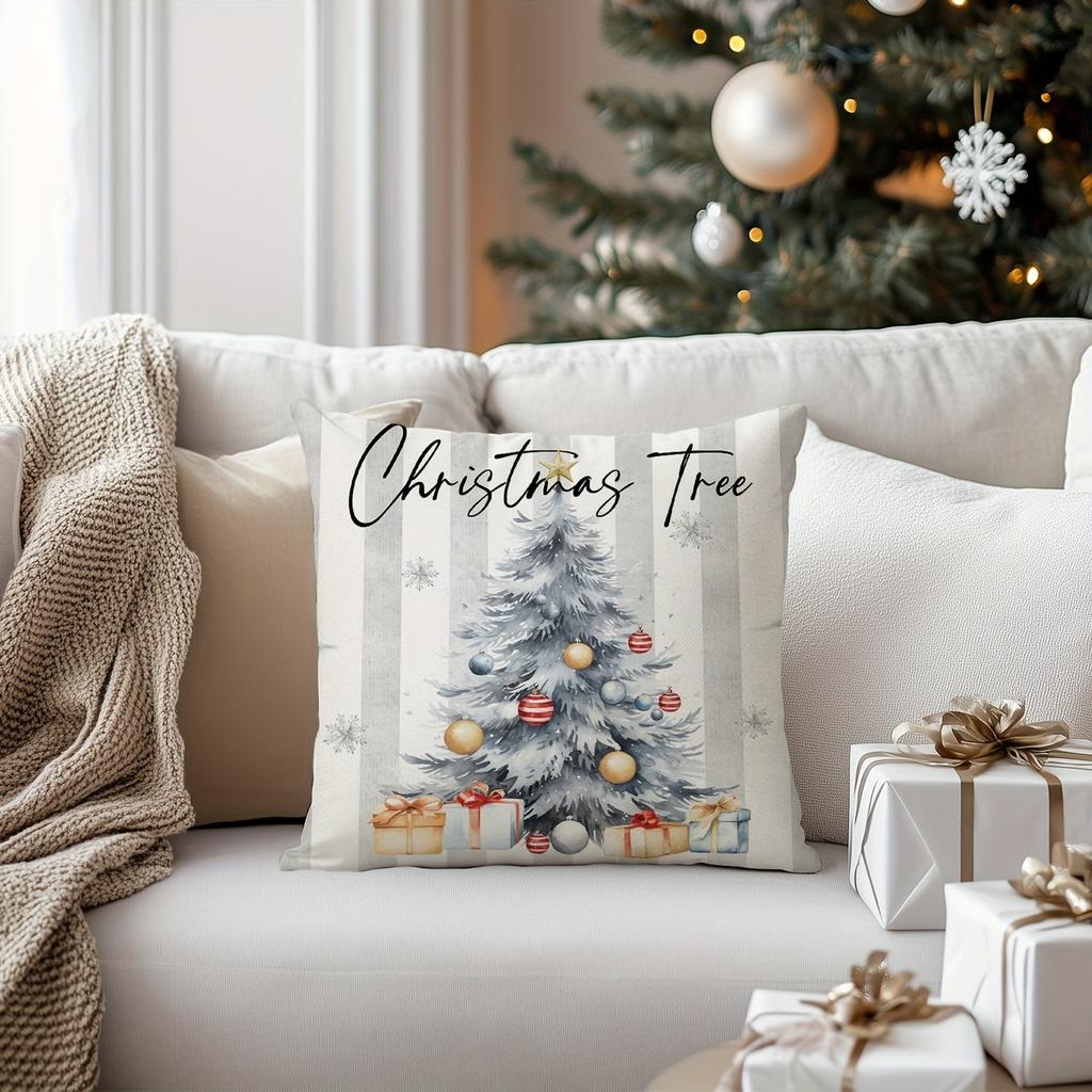 Festive Christmas Pillows: House, Tree, Deer, and Snowmen Designs Sofa Bed Cushion Cover, New Year Home Decoration