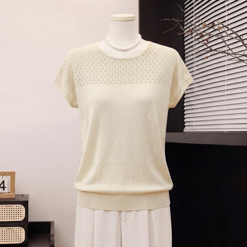 Yuzhaolin Women's Summer Hollow Knit Short Sleeve Top