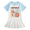 Summer Cartoon Raglan Color Block Pleated Dress for Girls