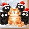 DIY Christmas Scene Window Decals Cling, Cartoon Cats Sticker with Santa Hat, Removable Cute Holiday Decorations PVC Static Glass Decal for