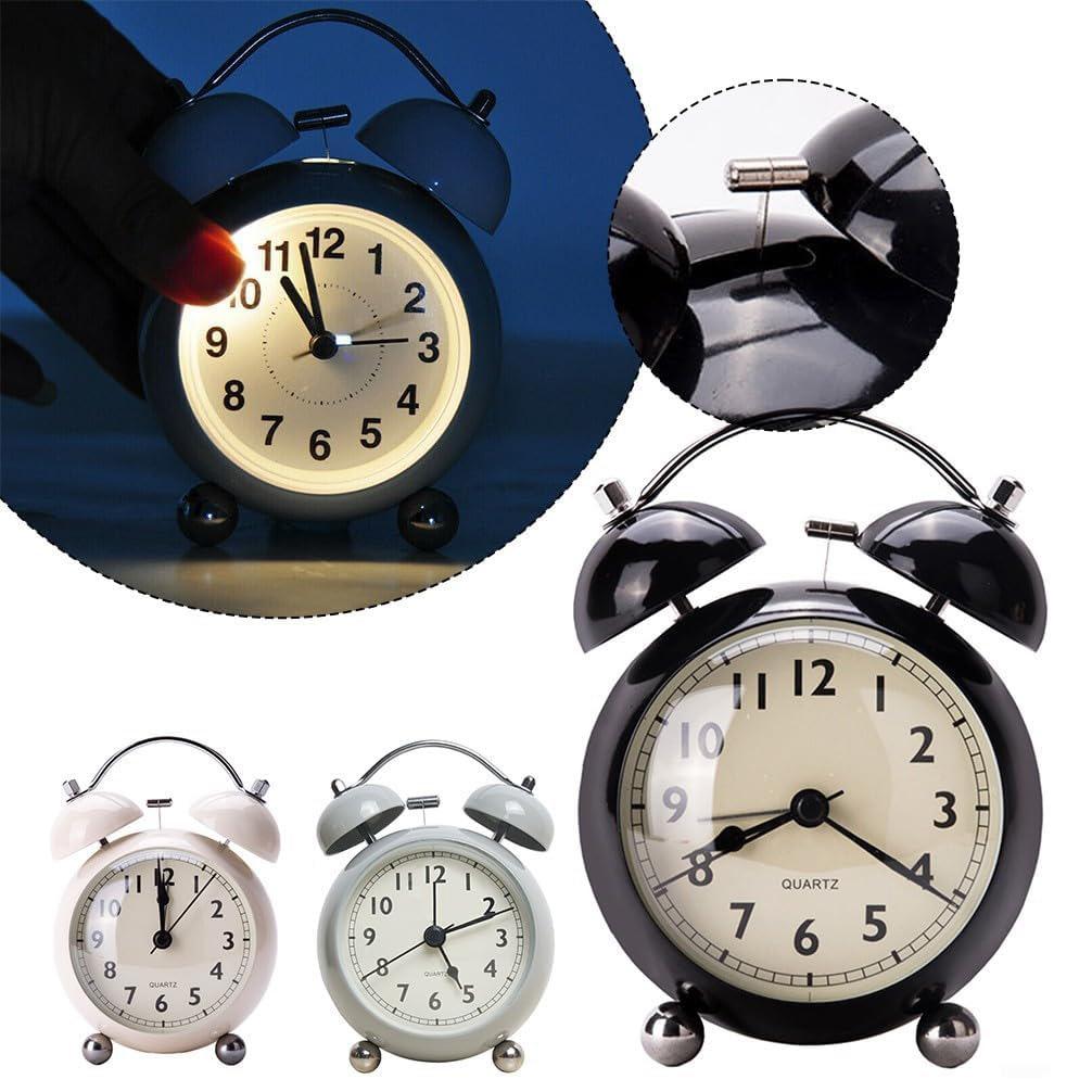 Metal Silent Non-Ticking Bedside Alarm Clock Vintage Twin Bell Desk Clock with Backlight for Heavy Sleepers, Kids