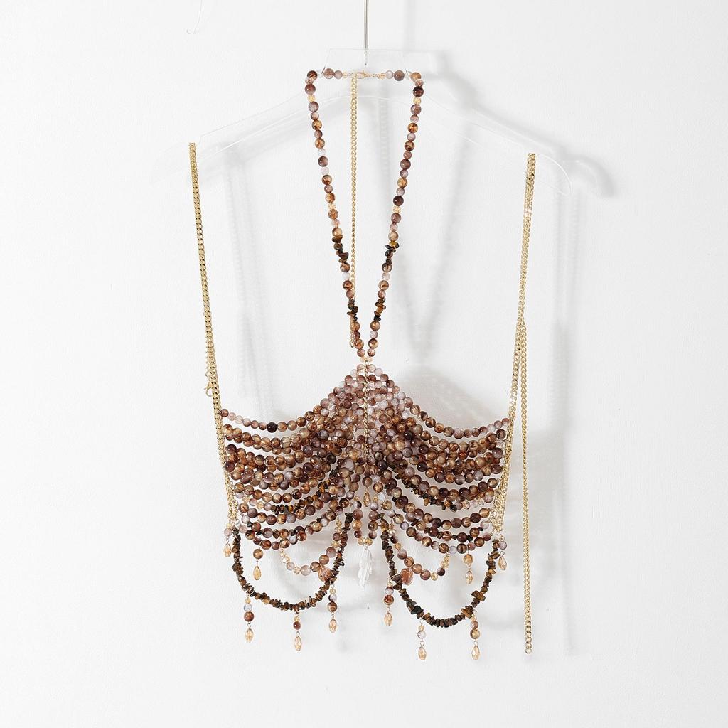 Beaded Tassel Halter Bralette: European & American Style Backless Bandeau.