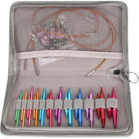 TOPINCN Interchangeable Circular Knitting Needles Set with Storage Bag 3 to 8mm Assorted Colors Circular Needle Set for DIY Craft