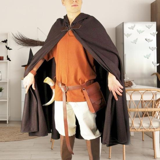 Halloween Cloak Hooded Shawl Style Design Cape Buckle Design Solid Color Medieval Style Long Robe Cosplay Costume