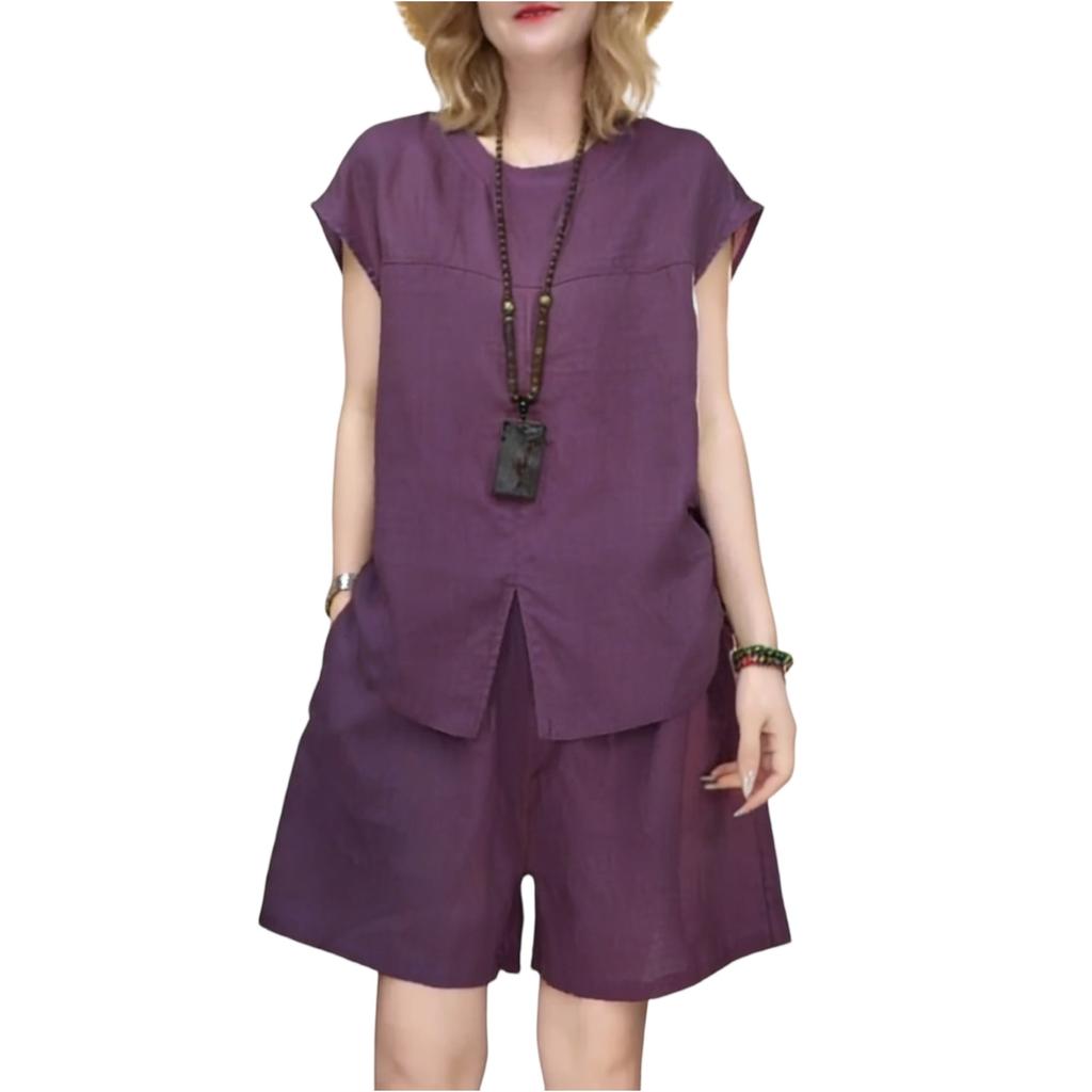 Damen 2-teiliges Freizeit-Set mit kurzärmeligem Oberteil und Shorts