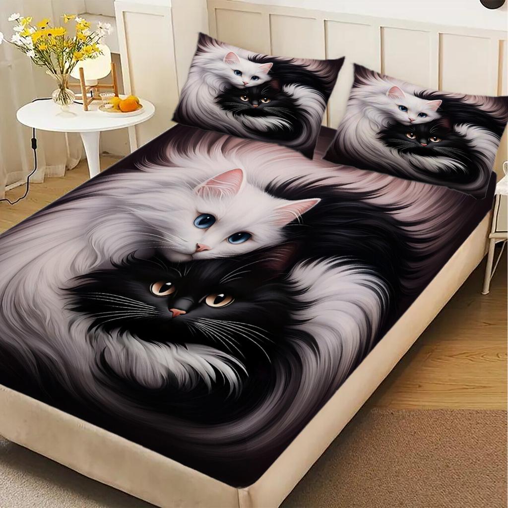 Cat Digital Printing Bedding Fitted Sheet Bedroom Set Gorgeous No Pillowcase Bedding Fashion Exquisite Printing Fitted Sheet Set