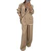 Women's Oversized Blazer Suit Set, Two Piece Wide Leg Pant Suit with White Trim
