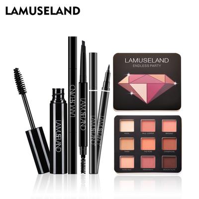 4 unids/set juego de maquillaje de ojos máscara + delineador de ojos + lápiz de cejas + paleta de sombra de ojos