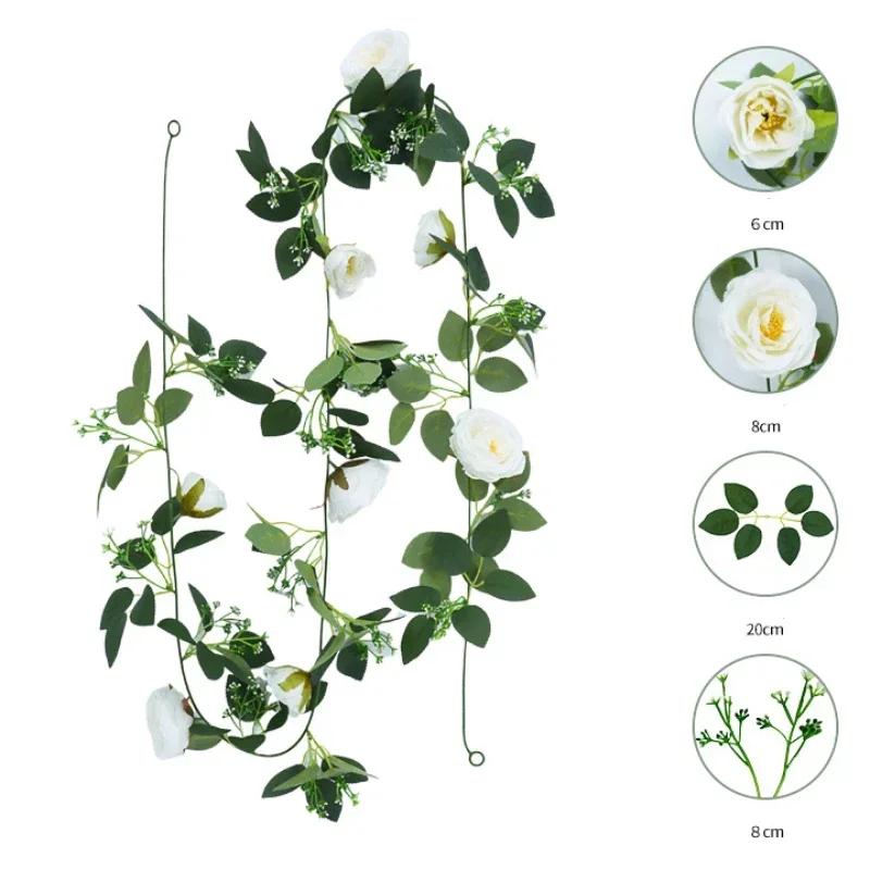 5PCS Rose Flowers Christmas Garland for Home Room Wedding Decoration Spring Autumn Garden Arch DIY Fake Artificial Plant Vine