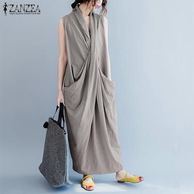 Summer Casual V-neck Sleeveless Loose Long Dress