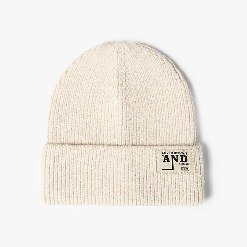 Fashion Knitted Hat Women's Warm Thickened Letter Sticker Autumn and Winter Hat Outdoor Beanless Wool Hat Men