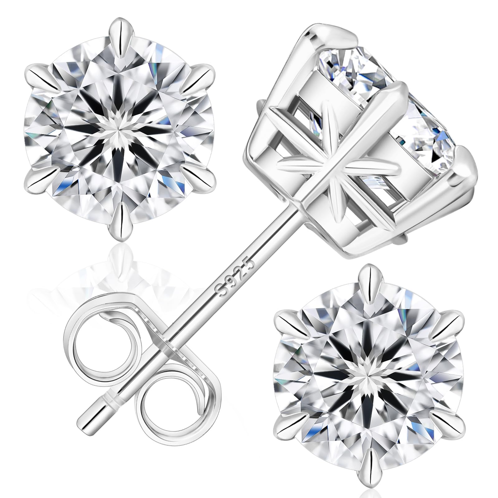 

KRKC Moissanite Diamond 6 925 Hypoallergenic to Single Diamond Moissanite Stud For Both Birthday GRA Certification Card Total Earrings, Earrings, срібний