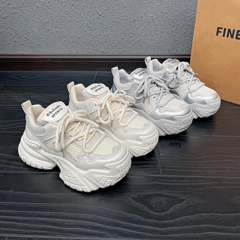 Small Thick-soled Dad Shoes for Women Increase Ins Tide 2025 Spring New Versatile Rhinestone Casual Sports Shoes