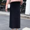 Women Knitting Skirt High Waist Back Slit Design Solid Color Midi Skirt Soft Breathable Thickened Warm Hip Wrapped Skirt
