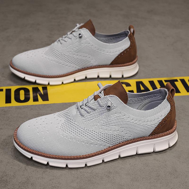 2025 foreign trade British style men's shoes spring and summer breathable sports shoes fly-woven mesh shoes large size 48 size running shoes