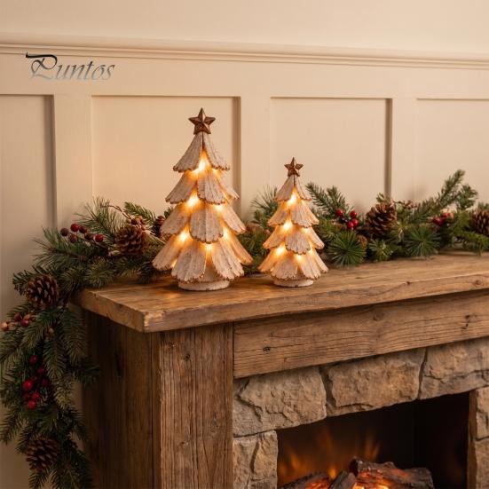 Ornement de Chambre de Fête 1/2 Pièces Figurine d'Arbre de Noël Lumineuse Vintage, Mini Centre de Table de Bureau, Décorations d'Hiver pour la Maison avec Lumières LED Chaudes, Pin