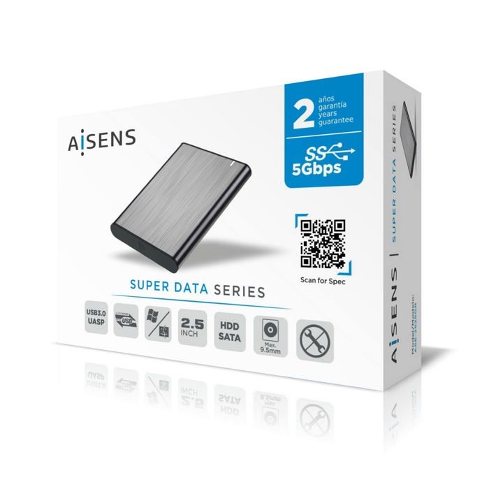 Boitier Externe - AISENS - ASE-2525GR - 2,5" SATA - USB 3.0 - Aluminium Gris