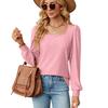 2024 European And American Autumn/Winter New Solid Color Square Collar Jacquard Long Sleeve Loose T-Shirt Top For Women