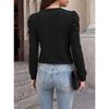 Women Loose Round Neck Pleated Puff Long Sleeve Solid Color T Shirt Top