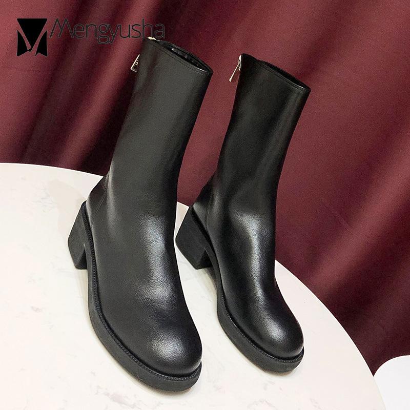 Модные плиссированные кожаные мотоциклетные ботинки женские с застежкой-молнией сзади — фото 3