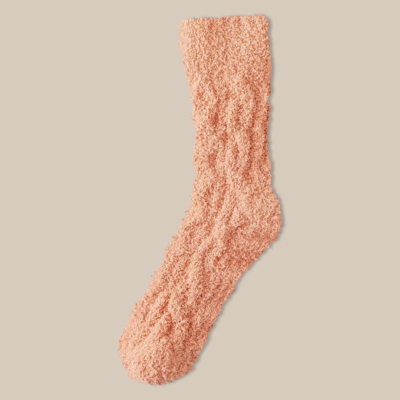 Couple's Coral Fleece Mid-Calf Terry Socks - Solid Color, Velvet Thickened for Winter Warmth & Cold Protection, Ideal for Home & Sleep.