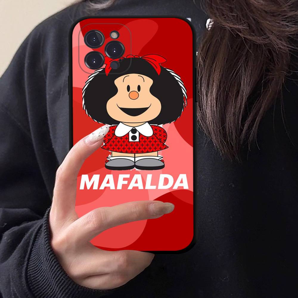 Hot Mafalda Black Silicone TPU Phone Case For Iphone17 Air 16 15 14 13 12 Pro 11 Pro Max Plus Protective Lens Cover Case