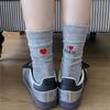 Trendy Heels with English Heart AB Embroidered Mid-calf Socks, Fashionable Women's Pure Cotton Pile Socks