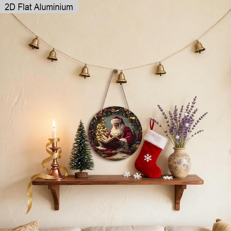 2D Flat Aluminium Christmas Sign with Santa Claus Pattern - Navidad Figurine Ornaments - Ideal for Front Door, Wall, Porch, Fence Decor - Ideal