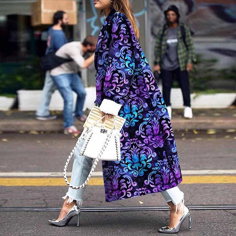 

2025 Женский очень длинный двубортный плащ свободного кроя с принтом для осени/зимы M