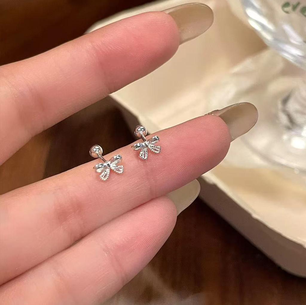 PANJBJ 100% 925 Sterling Silver Bow Knot Earring for Women Ribbon Design Ballet Style Sweet Jewelry Gift Dropshipping