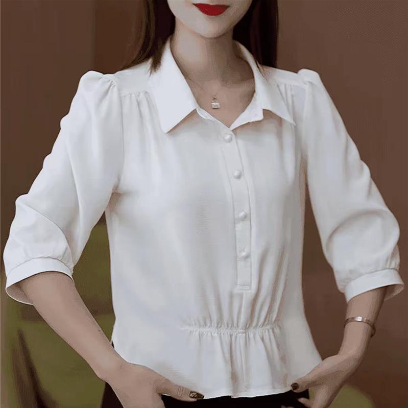 2026 Summer Fashion Mid-Sleeve Slimming Chiffon Top for Petite Women 2XL (110-120 lbs)
