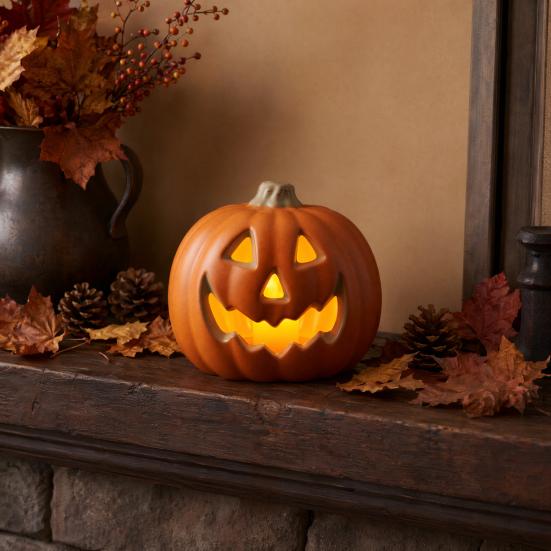 Halloween LED Kürbis Laterne Gruseliges Gesicht Leuchtende Plastik Kürbis Lampe Batteriebetrieben Tisch