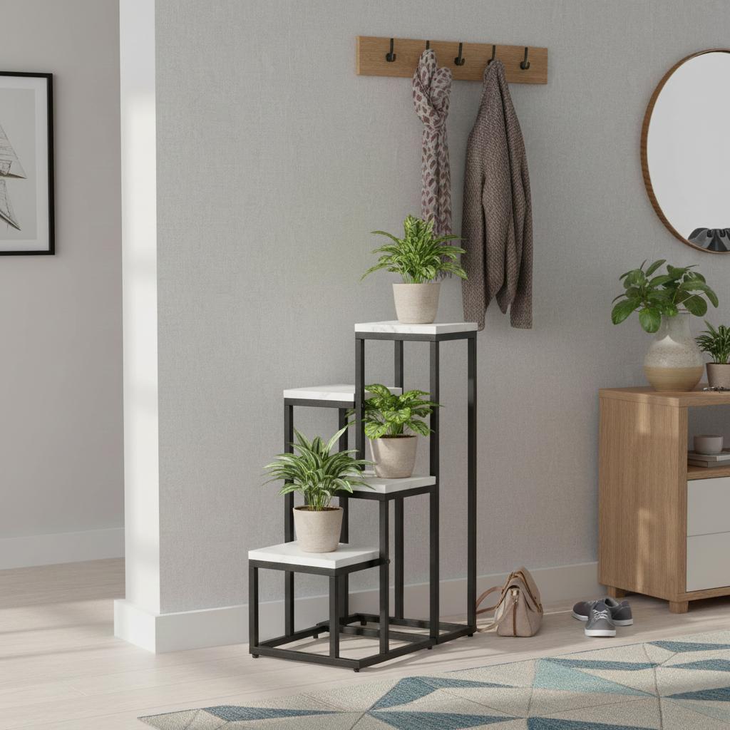 Standing flower stand, flower rack, plant pots, 4 shelves, loft style